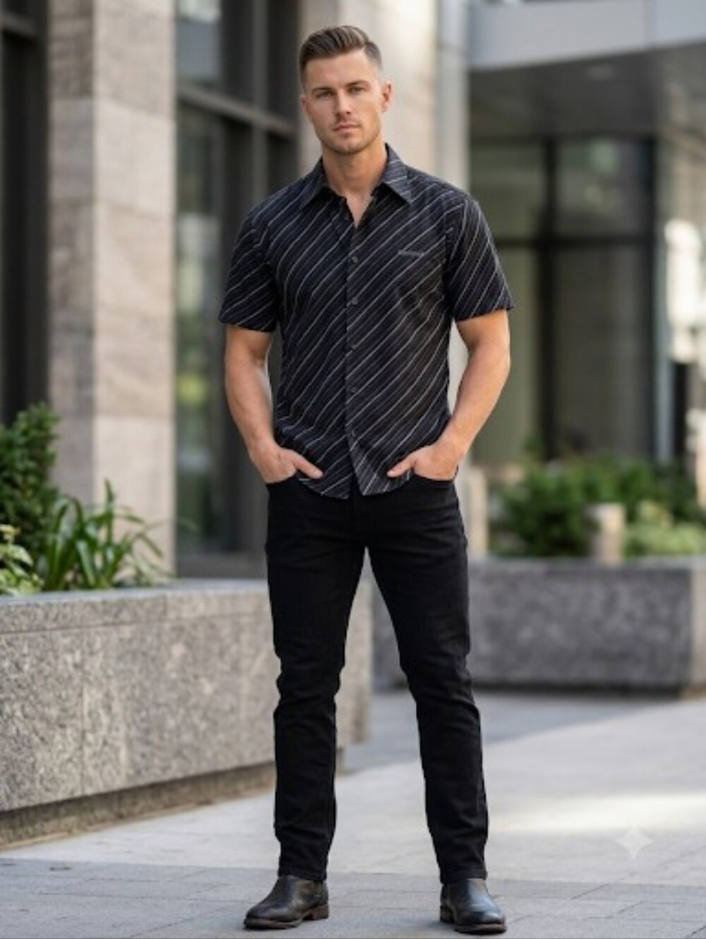 VTG 90s Moschino Jeans Made in Italy Men's Black Diagonal Striped Shirt Size M